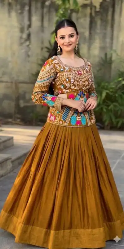 PC 579 Mustered Chinon silk Lehenga Choli with Sequins Work & Embroidery Work. Now at just ₹2749. Delivery 4-6 Working Days. Shop now. | Lehenga, Bollywood Lehenga, Creative Lehenga, Designer Lehenga, Embroidered Lehenga, Party Wear Lehenga