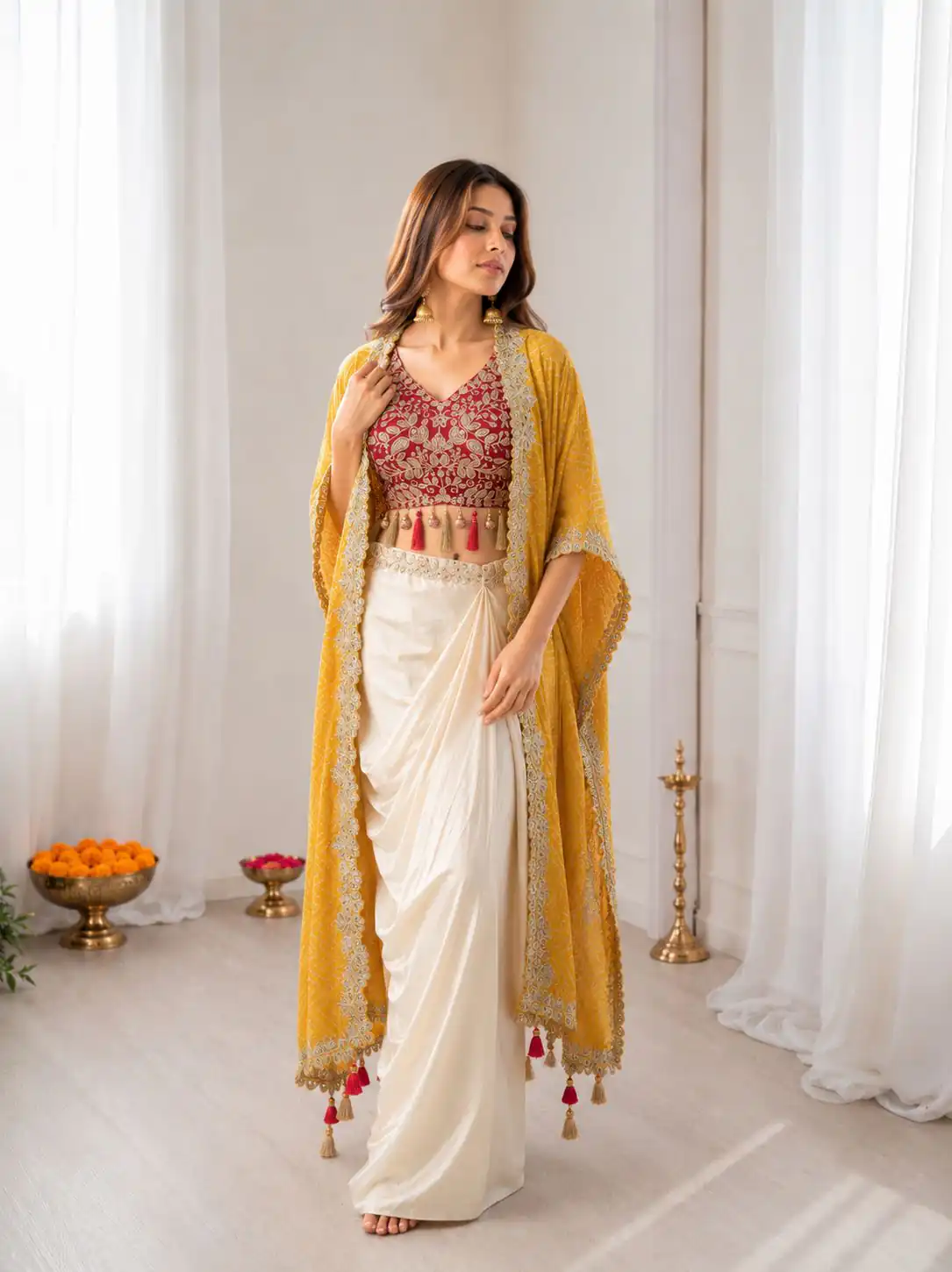 Perfect for Wedding, Party, Festival Celebrations, Holi, Pooja – BB 48 Yellow Yellow Crepe Silk Dhoti Suit. Introductory Price ₹2099. Delivery 4-6 Working | Jump Suits, Salwar suit, Casual Suits, Creative suits, Designer Suits, Palazzo Suits, Party Wear Suits, Patiala Suits, Straight Suits