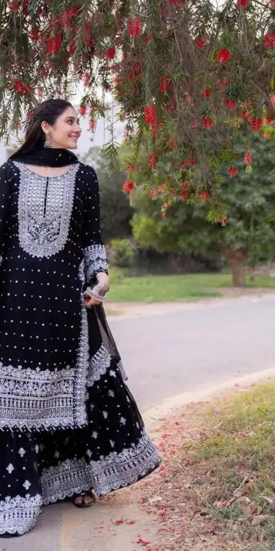 ZB 5064 Black Faux Georgette Salwar Suit with Embroidery Work. Available at ₹2049 only. Delivery 4-6 Working Days. Shop now. | Jump Suits, Salwar suit, Casual Suits, Creative suits, Designer Suits, Palazzo Suits, Party Wear Suits, Patiala Suits, Straight Suits