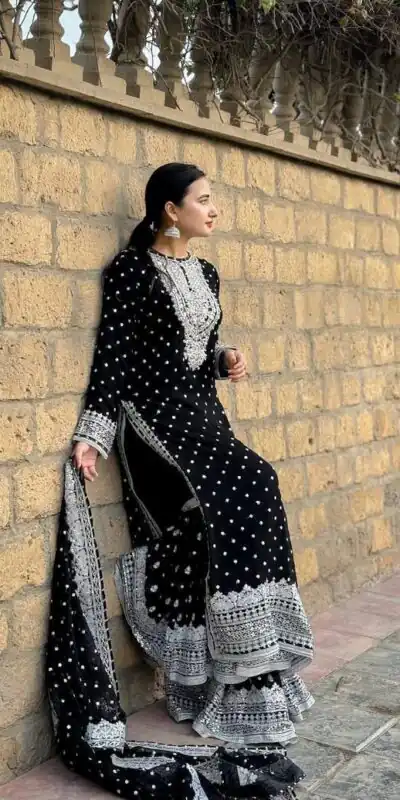 ZB 5064 Black Faux Georgette Salwar Suit with Embroidery Work. Available at ₹2049 only. Delivery 4-6 Working Days. Shop now. | Jump Suits, Salwar suit, Casual Suits, Creative suits, Designer Suits, Palazzo Suits, Party Wear Suits, Patiala Suits, Straight Suits