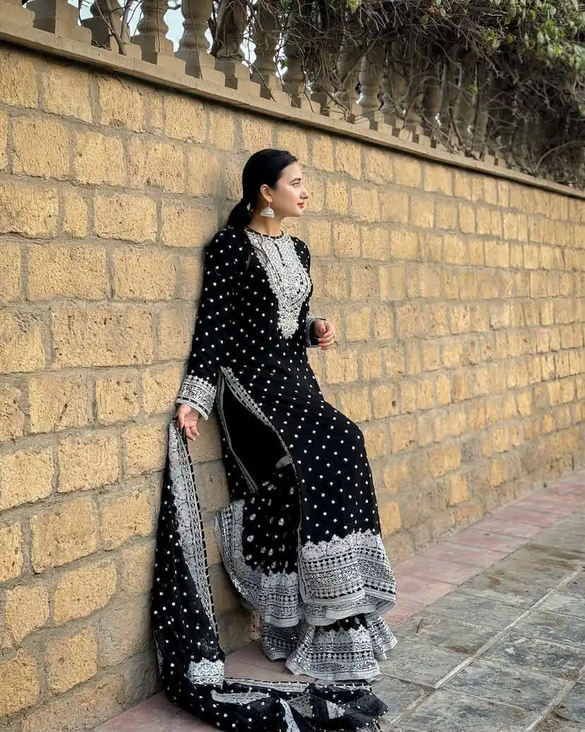 ZB 5064 Black Faux Georgette Salwar Suit with Embroidery Work. Available at ₹2049 only. Delivery 4-6 Working Days. Shop now. | Jump Suits, Salwar suit, Casual Suits, Creative suits, Designer Suits, Palazzo Suits, Party Wear Suits, Patiala Suits, Straight Suits