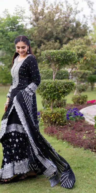 ZB 5064 Black Faux Georgette Salwar Suit with Embroidery Work. Available at ₹2049 only. Delivery 4-6 Working Days. Shop now. | Jump Suits, Salwar suit, Casual Suits, Creative suits, Designer Suits, Palazzo Suits, Party Wear Suits, Patiala Suits, Straight Suits