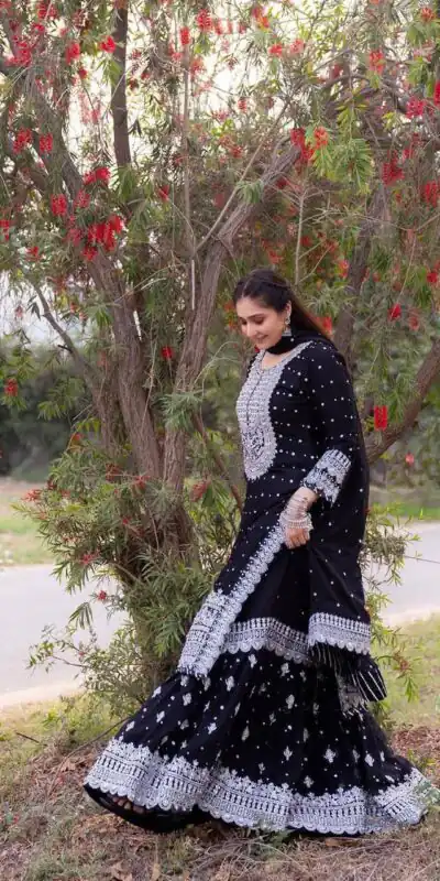 ZB 5064 Black Faux Georgette Salwar Suit with Embroidery Work. Available at ₹2049 only. Delivery 4-6 Working Days. Shop now. | Jump Suits, Salwar suit, Casual Suits, Creative suits, Designer Suits, Palazzo Suits, Party Wear Suits, Patiala Suits, Straight Suits