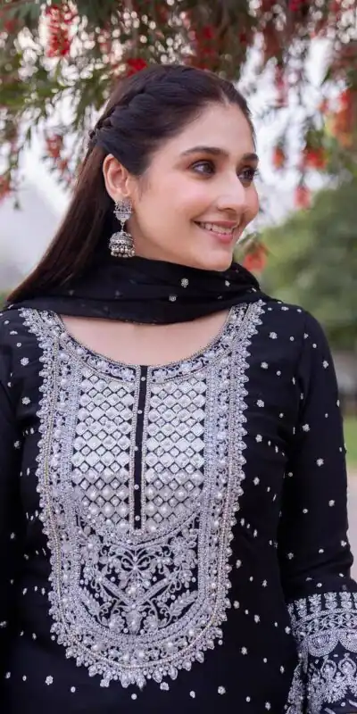 ZB 5064 Black Faux Georgette Salwar Suit with Embroidery Work. Available at ₹2049 only. Delivery 4-6 Working Days. Shop now. | Jump Suits, Salwar suit, Casual Suits, Creative suits, Designer Suits, Palazzo Suits, Party Wear Suits, Patiala Suits, Straight Suits