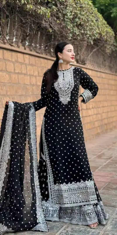 ZB 5064 Black Faux Georgette Salwar Suit with Embroidery Work. Available at ₹2049 only. Delivery 4-6 Working Days. Shop now. | Jump Suits, Salwar suit, Casual Suits, Creative suits, Designer Suits, Palazzo Suits, Party Wear Suits, Patiala Suits, Straight Suits