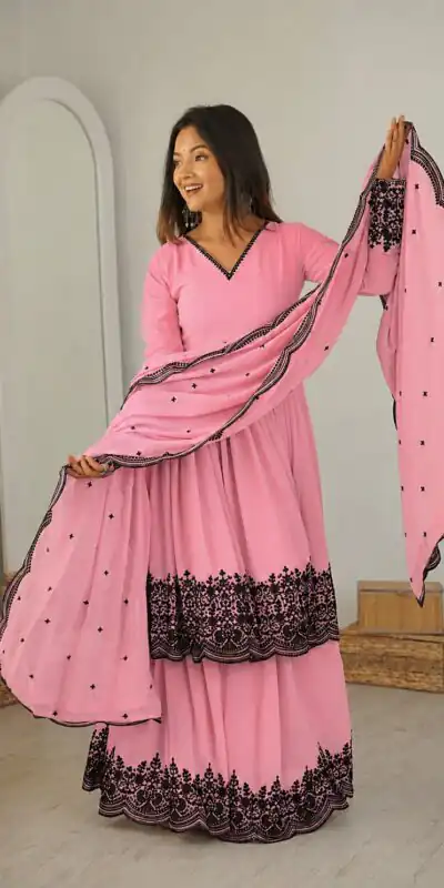 SP 71 Dusty Pink Faux Georgette Salwar Suit with Embroidery Work. Available at ₹2499 only. Delivery 4-6 Working Days. Shop now. | Jump Suits, Salwar suit, Casual Suits, Creative suits, Designer Suits, Palazzo Suits, Party Wear Suits, Patiala Suits, Straight Suits