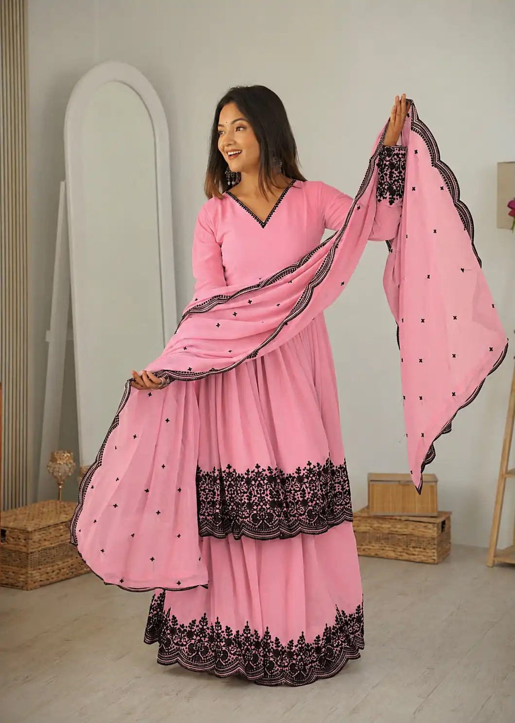 SP 71 Dusty Pink Faux Georgette Salwar Suit with Embroidery Work. Available at ₹2499 only. Delivery 4-6 Working Days. Shop now. | Jump Suits, Salwar suit, Casual Suits, Creative suits, Designer Suits, Palazzo Suits, Party Wear Suits, Patiala Suits, Straight Suits
