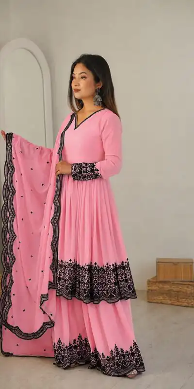 SP 71 Dusty Pink Faux Georgette Salwar Suit with Embroidery Work. Available at ₹2499 only. Delivery 4-6 Working Days. Shop now. | Jump Suits, Salwar suit, Casual Suits, Creative suits, Designer Suits, Palazzo Suits, Party Wear Suits, Patiala Suits, Straight Suits