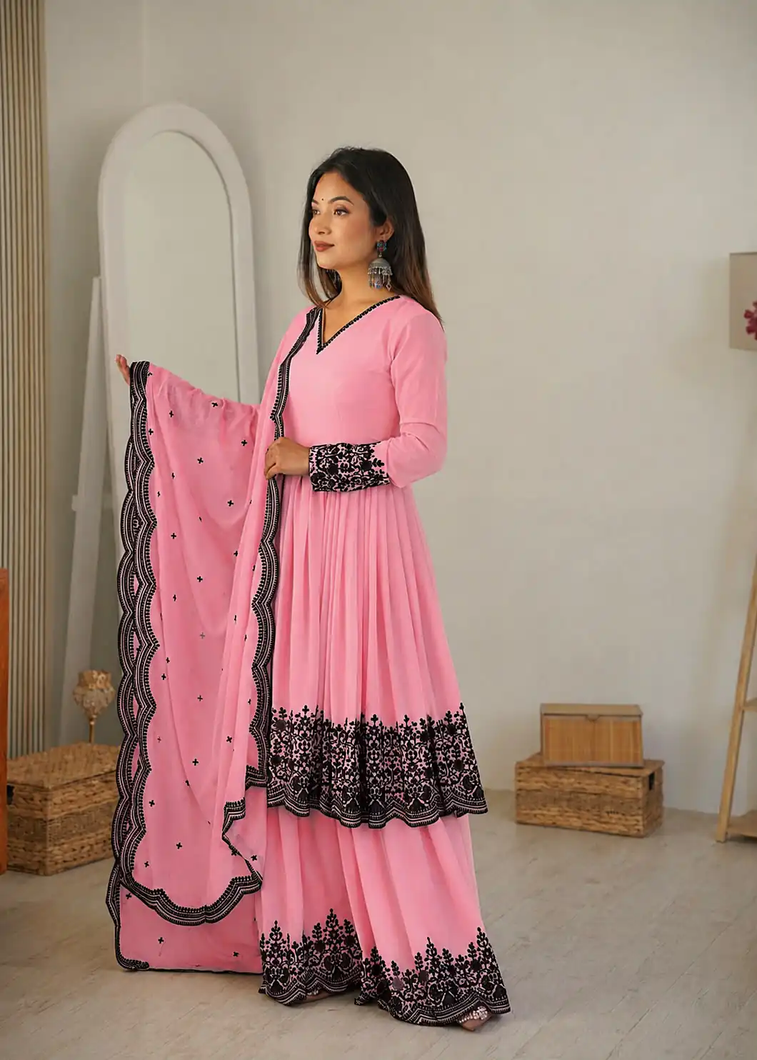 SP 71 Dusty Pink Faux Georgette Salwar Suit with Embroidery Work. Available at ₹2499 only. Delivery 4-6 Working Days. Shop now. | Jump Suits, Salwar suit, Casual Suits, Creative suits, Designer Suits, Palazzo Suits, Party Wear Suits, Patiala Suits, Straight Suits