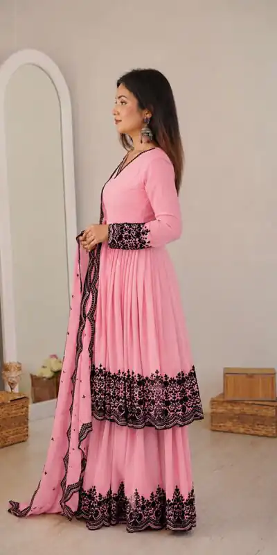 SP 71 Dusty Pink Faux Georgette Salwar Suit with Embroidery Work. Available at ₹2499 only. Delivery 4-6 Working Days. Shop now. | Jump Suits, Salwar suit, Casual Suits, Creative suits, Designer Suits, Palazzo Suits, Party Wear Suits, Patiala Suits, Straight Suits