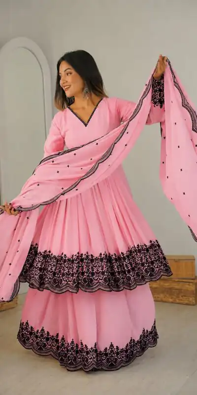 SP 71 Dusty Pink Faux Georgette Salwar Suit with Embroidery Work. Available at ₹2499 only. Delivery 4-6 Working Days. Shop now. | Jump Suits, Salwar suit, Casual Suits, Creative suits, Designer Suits, Palazzo Suits, Party Wear Suits, Patiala Suits, Straight Suits