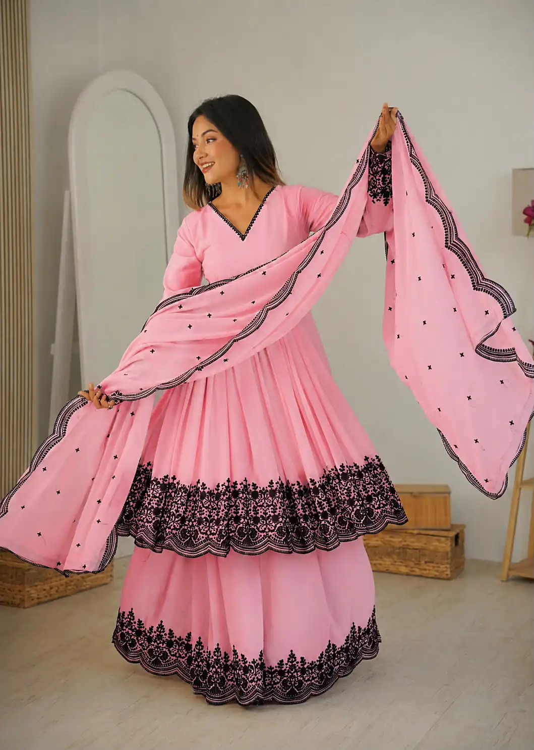 SP 71 Dusty Pink Faux Georgette Salwar Suit with Embroidery Work. Available at ₹2499 only. Delivery 4-6 Working Days. Shop now. | Jump Suits, Salwar suit, Casual Suits, Creative suits, Designer Suits, Palazzo Suits, Party Wear Suits, Patiala Suits, Straight Suits