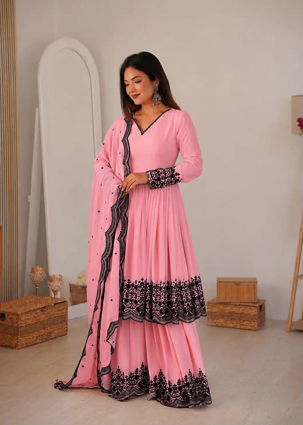 SP 71 Dusty Pink Faux Georgette Salwar Suit with Embroidery Work. Available at ₹2499 only. Delivery 4-6 Working Days. Shop now. | Jump Suits, Salwar suit, Casual Suits, Creative suits, Designer Suits, Palazzo Suits, Party Wear Suits, Patiala Suits, Straight Suits