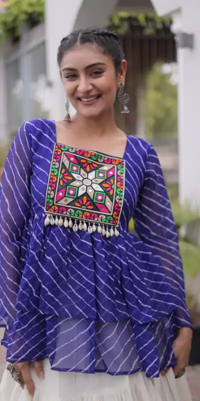 Alternative view of Aglow Blue Kora Cotton Kutchi Patch Work Lehenga Choli