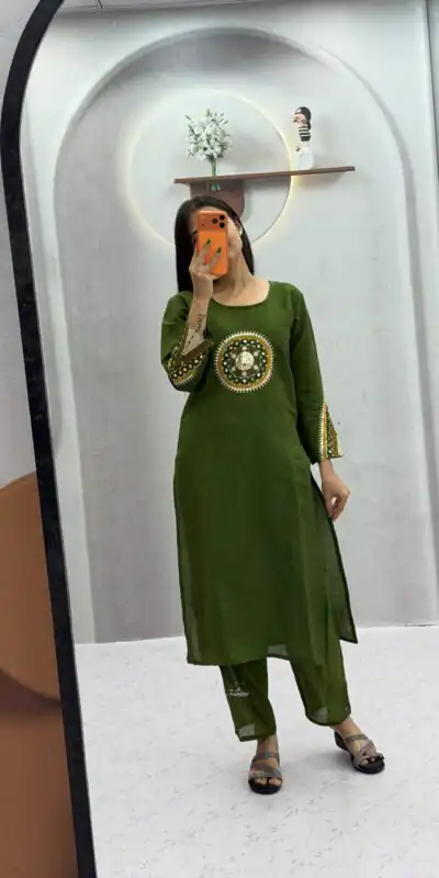 Alternative view of Aglow Green Roman Silk Hand Work Salwar Suit