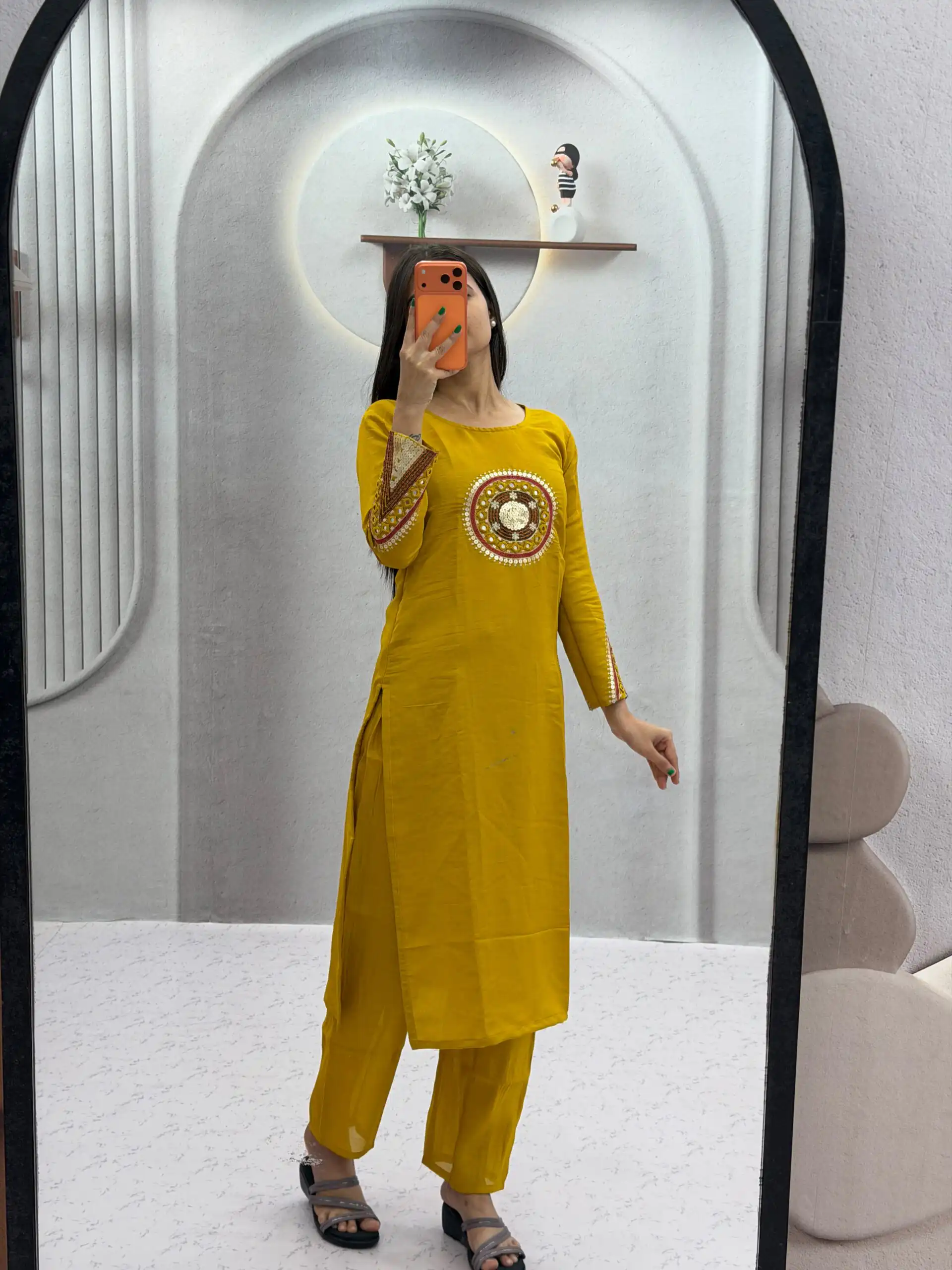Aglow Mustered Roman Silk Hand Work Salwar Suit - Image 2
