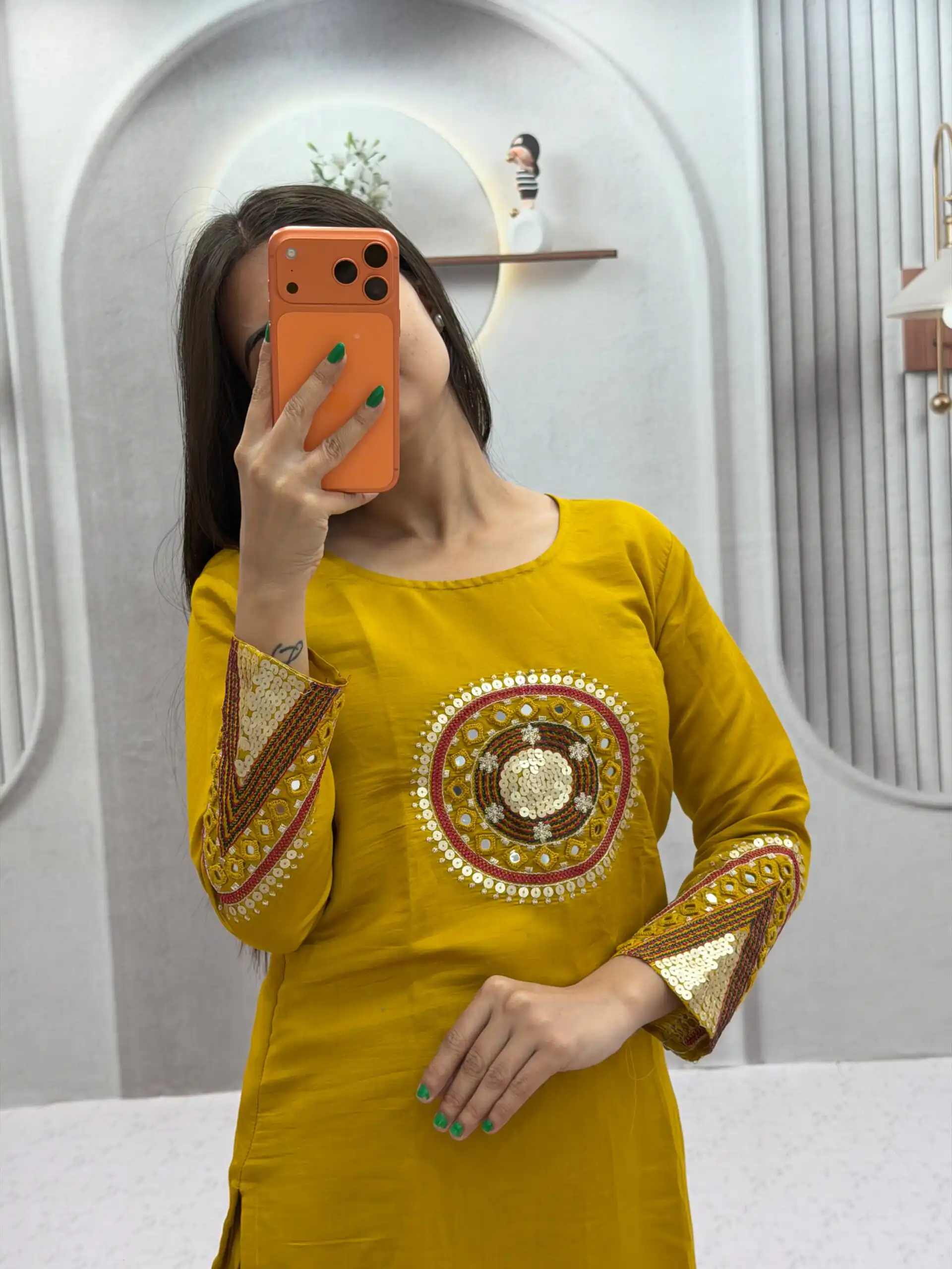 Aglow Mustered Roman Silk Hand Work Salwar Suit
