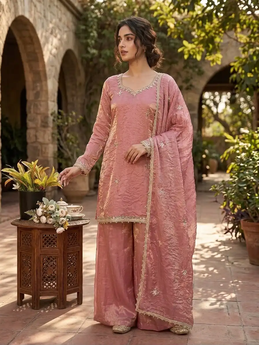 Aglow Peach Fendy Silk ⁠Embroidery Work Salwar Suit - Image 6