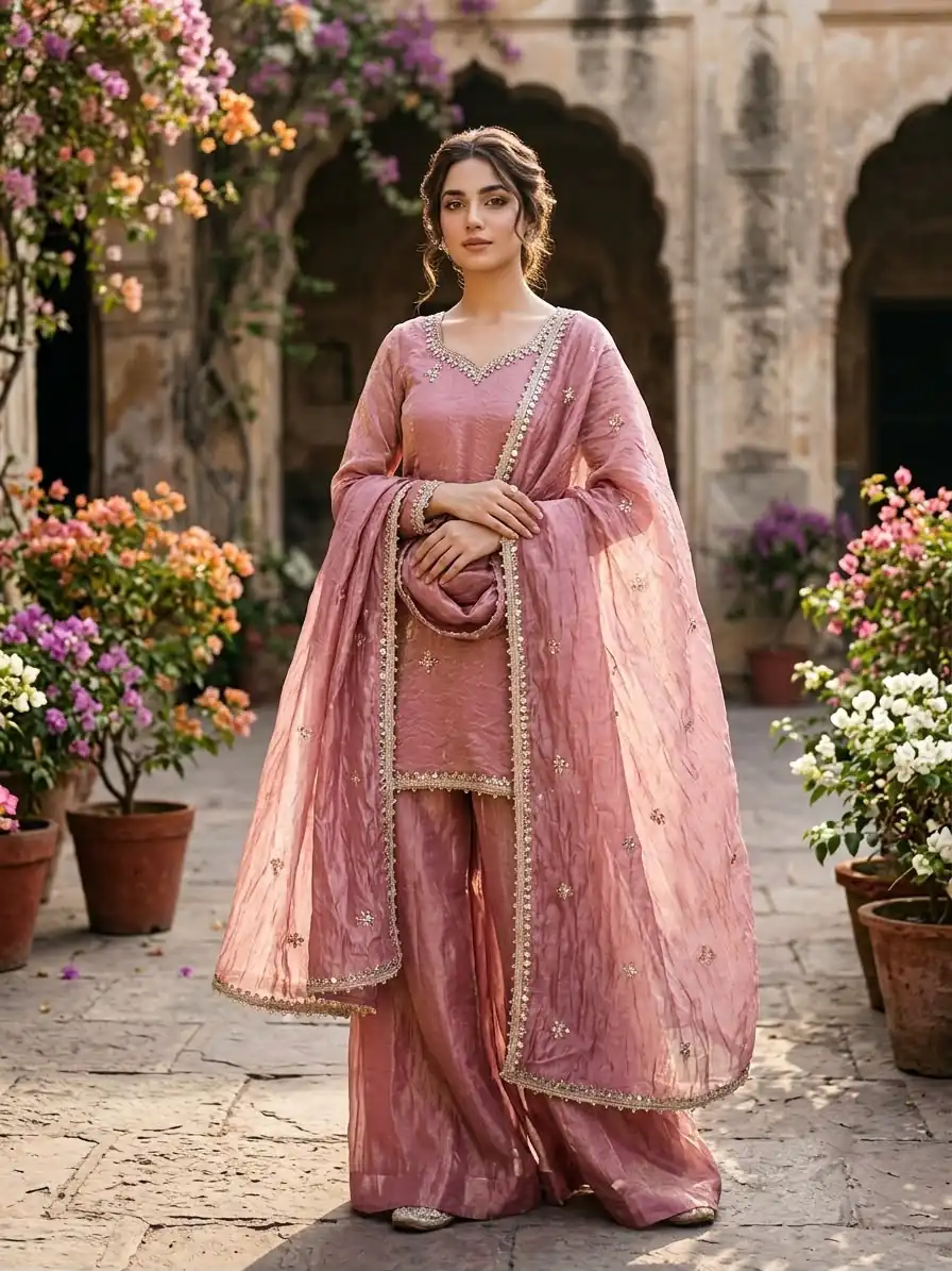 Aglow Peach Fendy Silk ⁠Embroidery Work Salwar Suit - Image 4