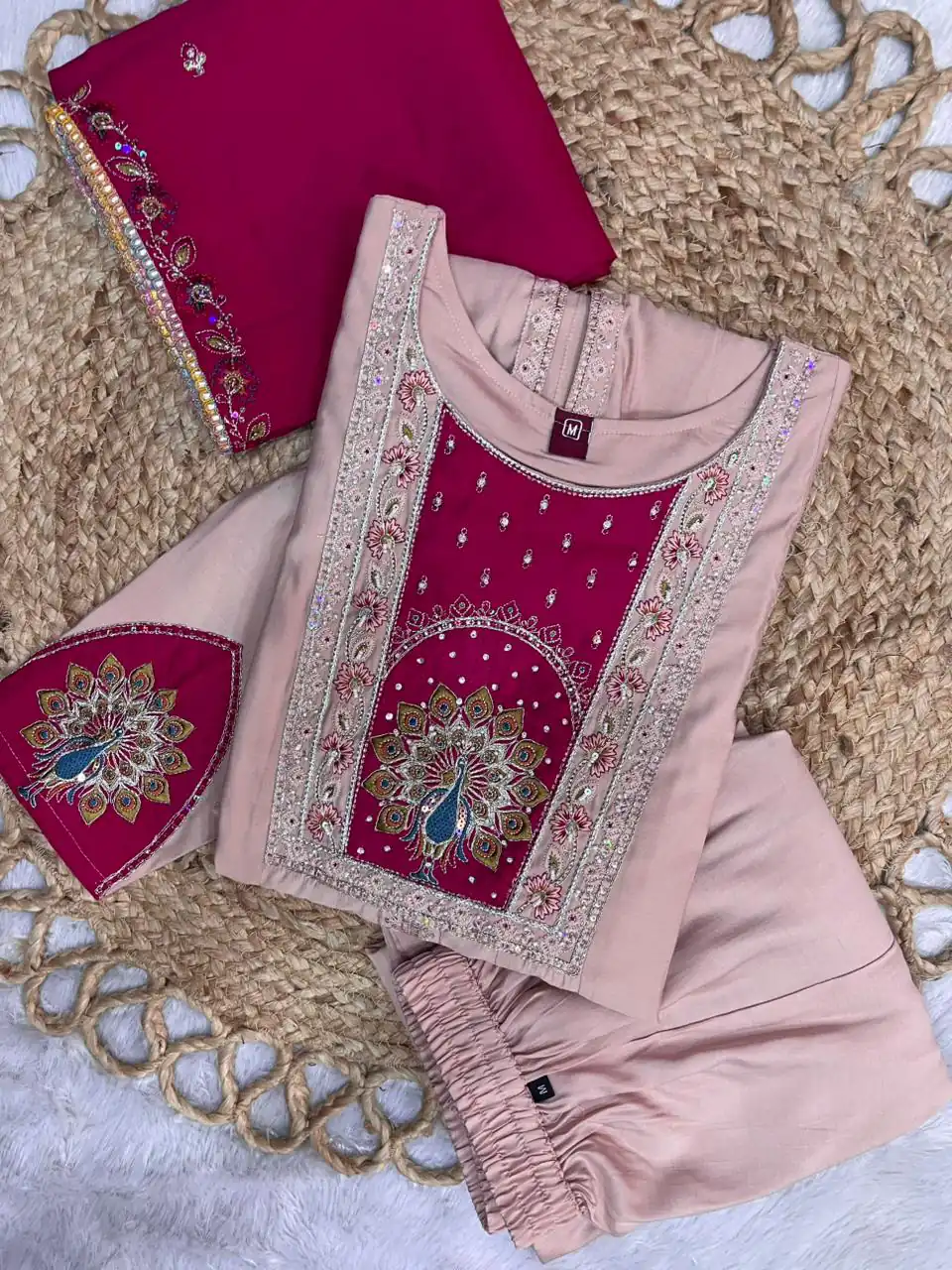 Aglow Peach Roman Silk Thread Work Salwar Suit - Image 3