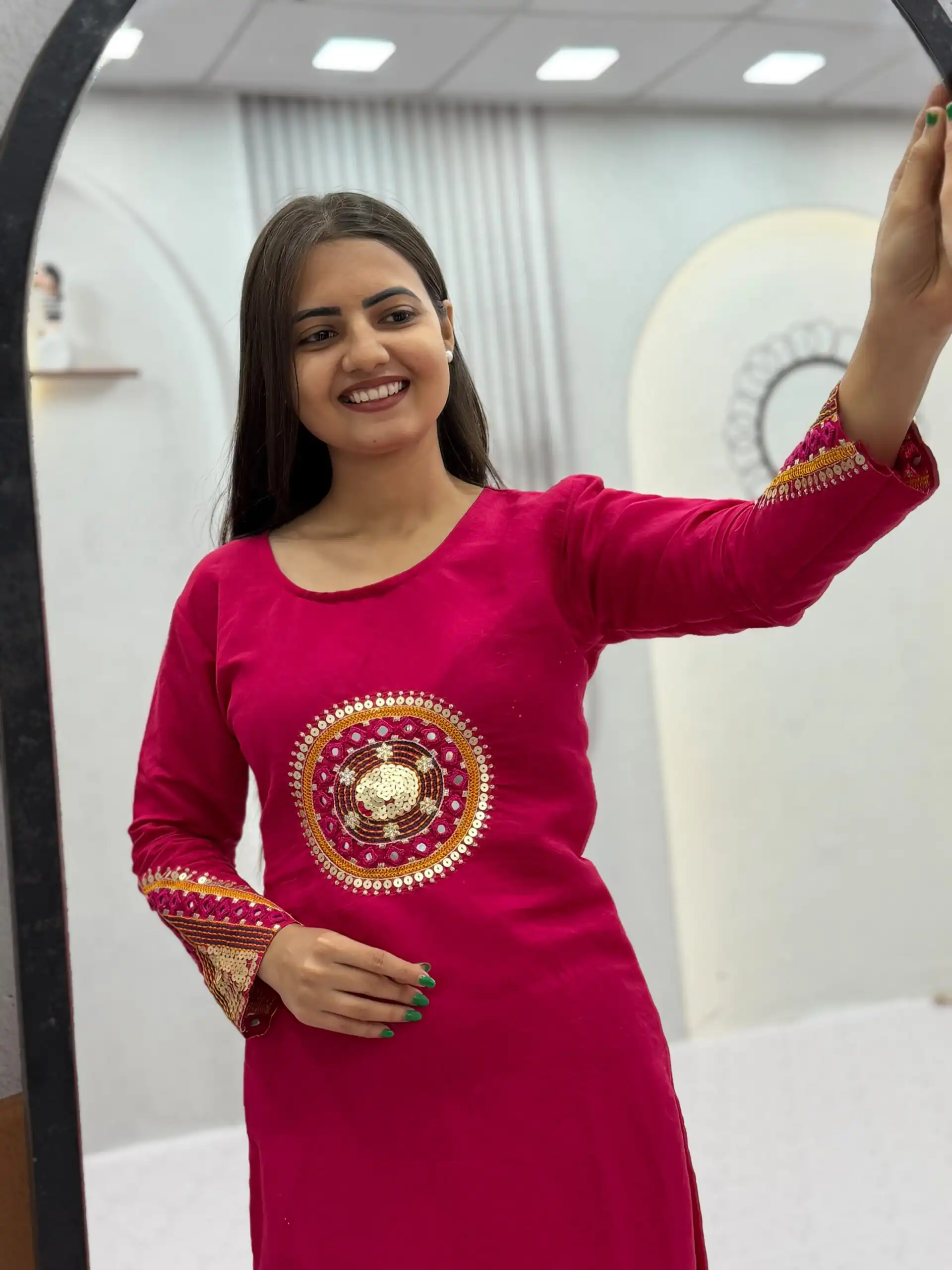 Aglow Pink Roman Silk Hand Work Salwar Suit - Image 4