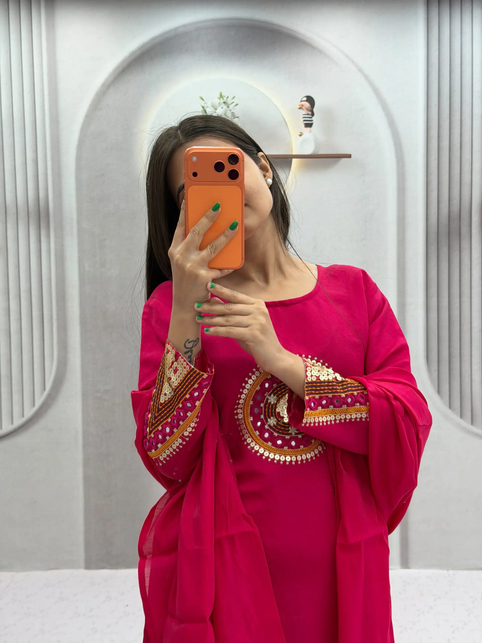 Aglow Pink Roman Silk Hand Work Salwar Suit - Image 2