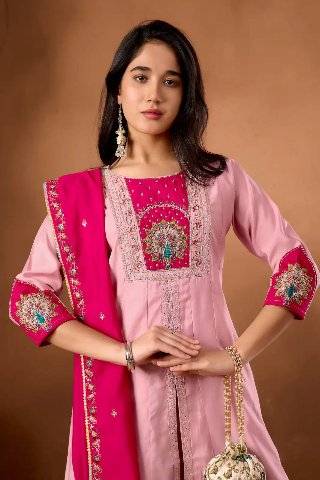 Aglow Pink Roman Silk Thread Work Salwar Suit - Image 2