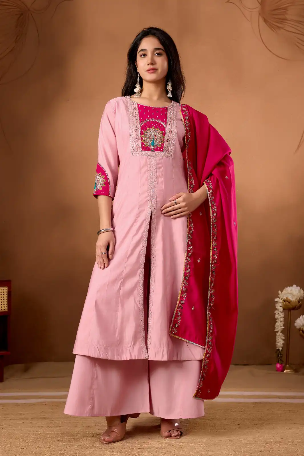 Aglow Pink Roman Silk Thread Work Salwar Suit