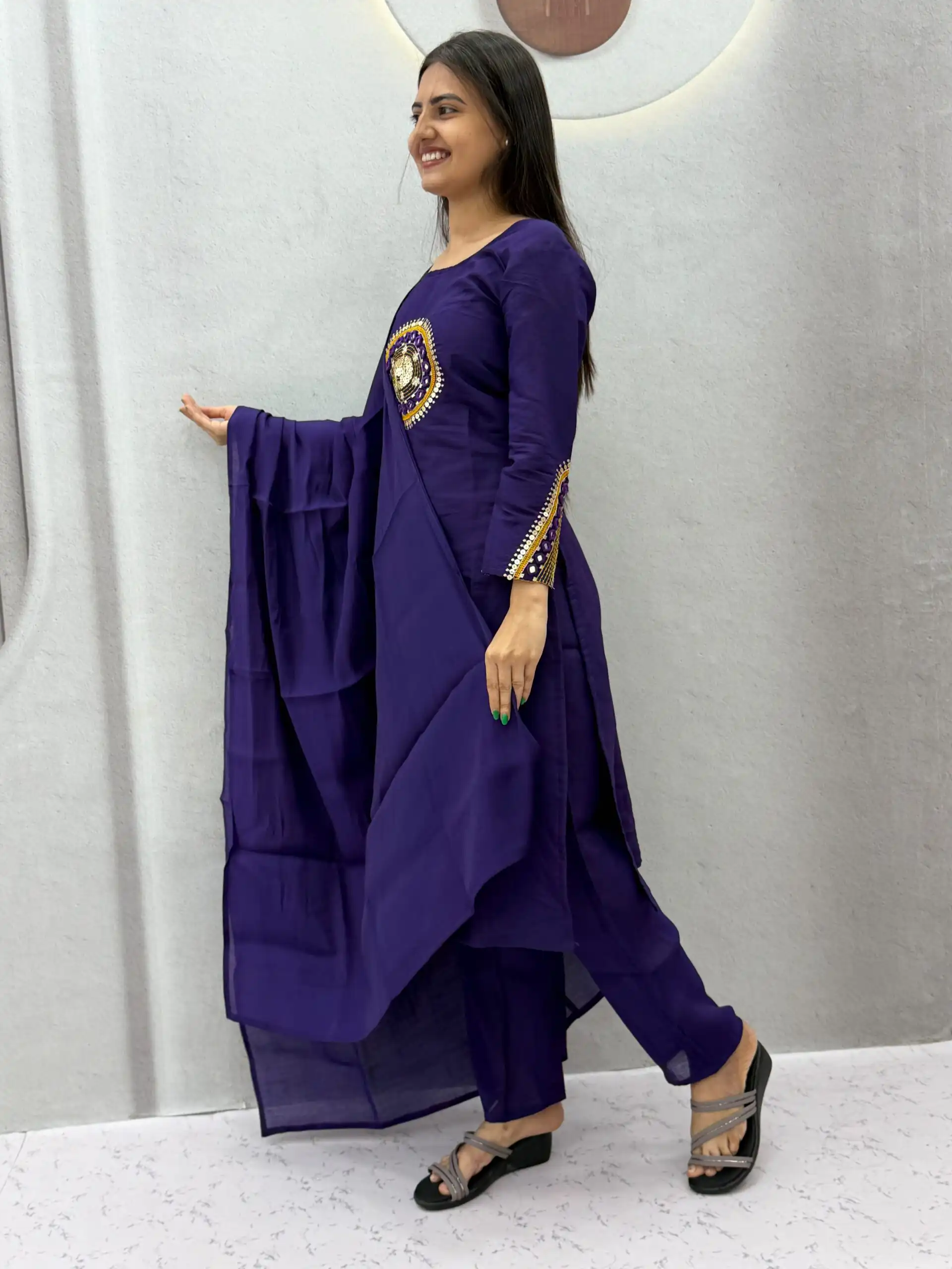 Aglow Purple Roman Silk Hand Work Salwar Suit - Image 6