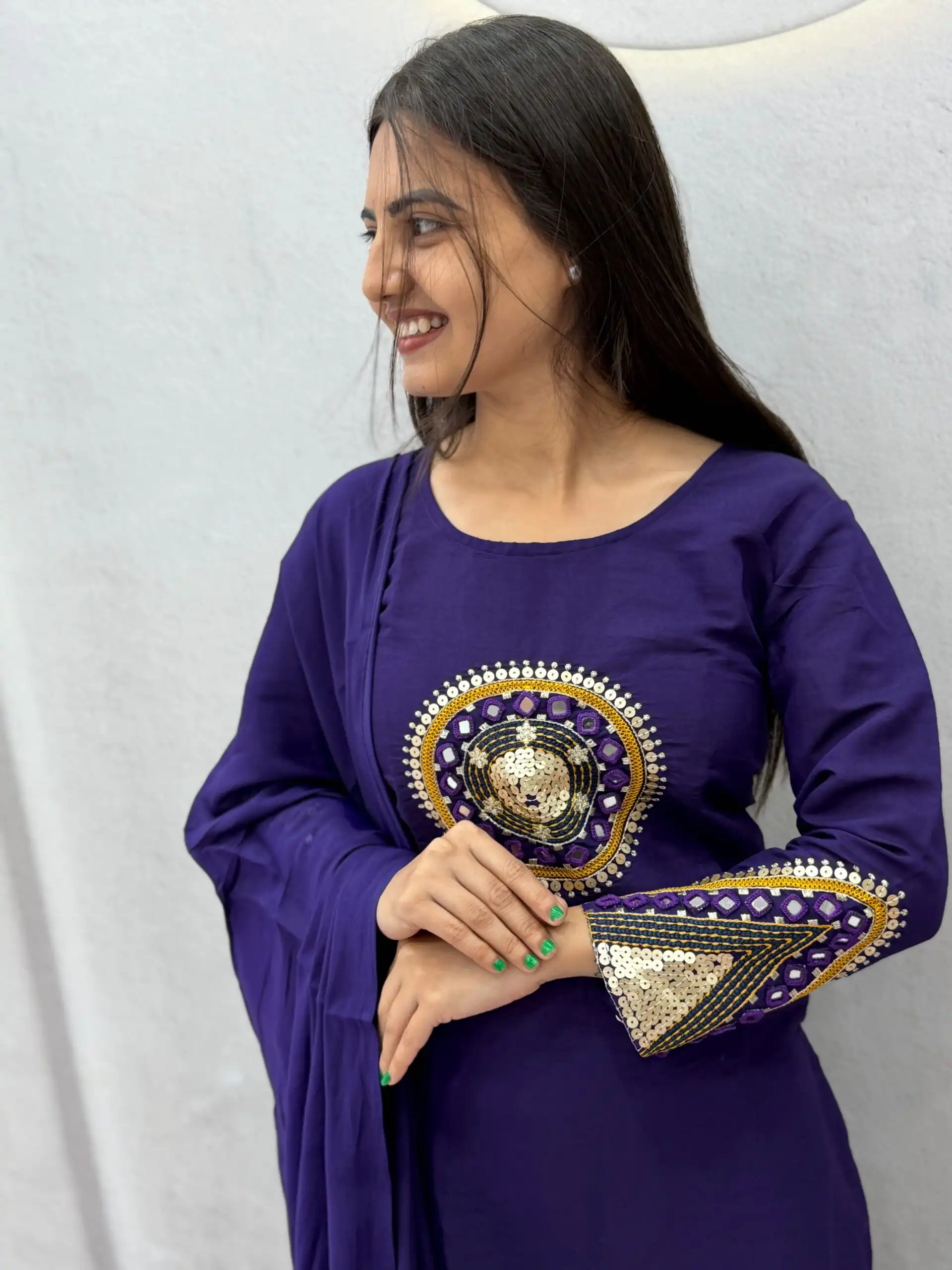 Aglow Purple Roman Silk Hand Work Salwar Suit - Image 5
