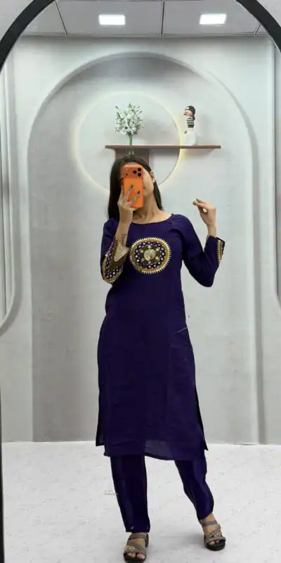 Alternative view of Aglow Purple Roman Silk Hand Work Salwar Suit