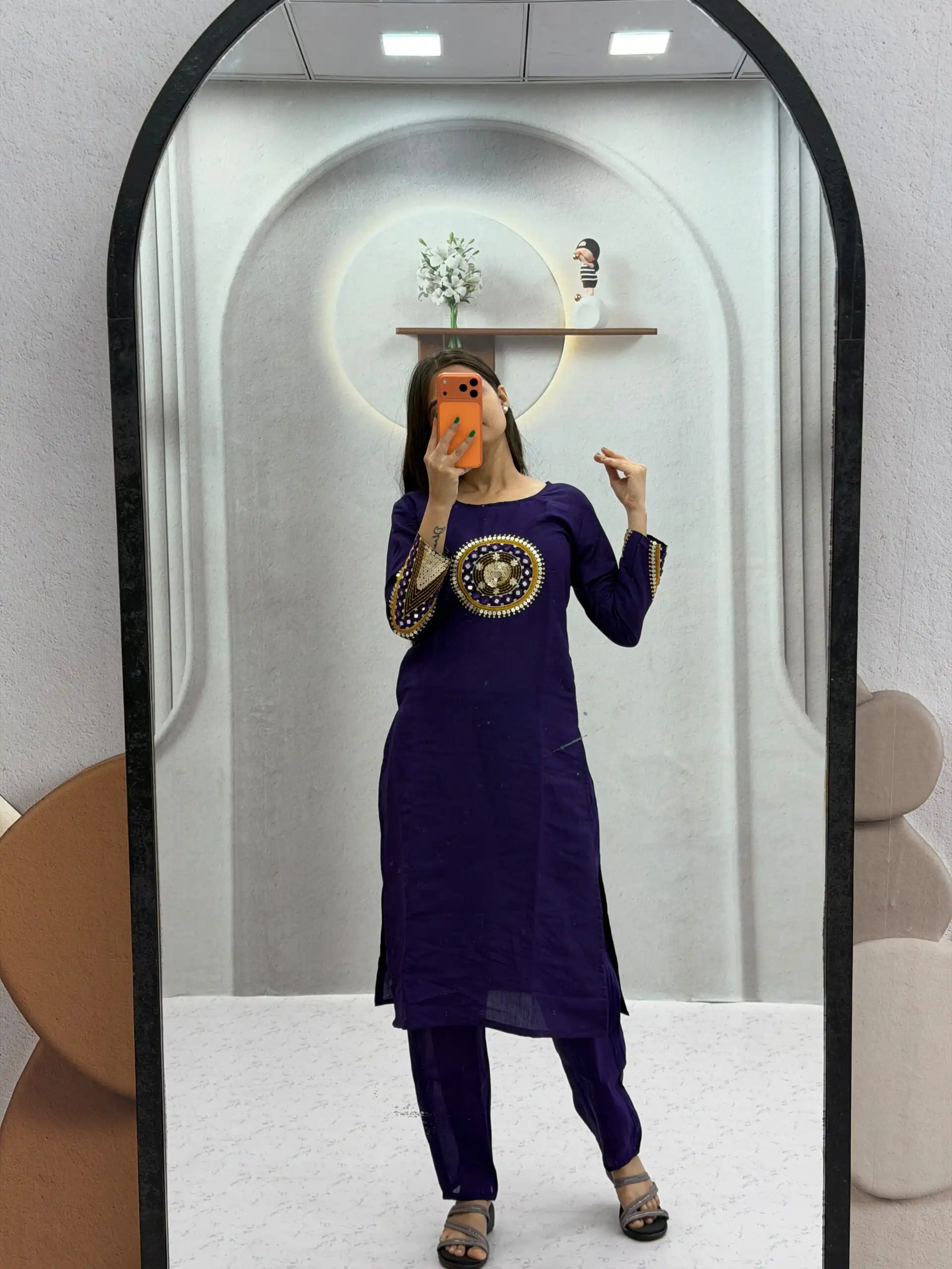 Aglow Purple Roman Silk Hand Work Salwar Suit - Image 2