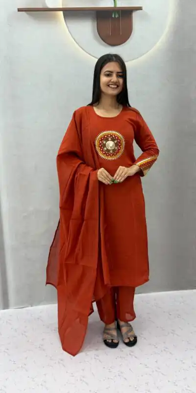 Alternative view of Aglow Rust Roman Silk Hand Work Salwar Suit