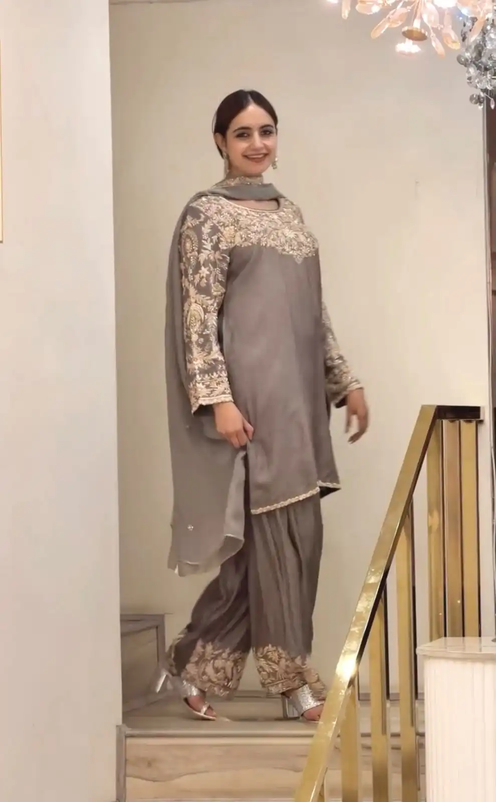 Angelic Grey Chinon Silk Embroider Work Salwar Suit - Image 4