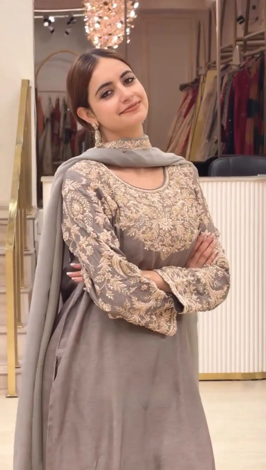 Angelic Grey Chinon Silk Embroider Work Salwar Suit - Image 3