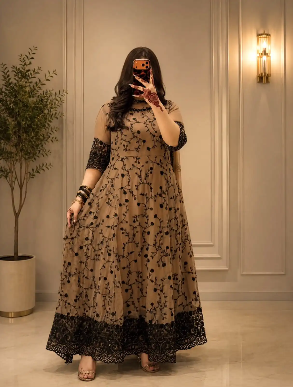 Beautiful Cream Fox Georgette Embroider Work Gown - Image 3