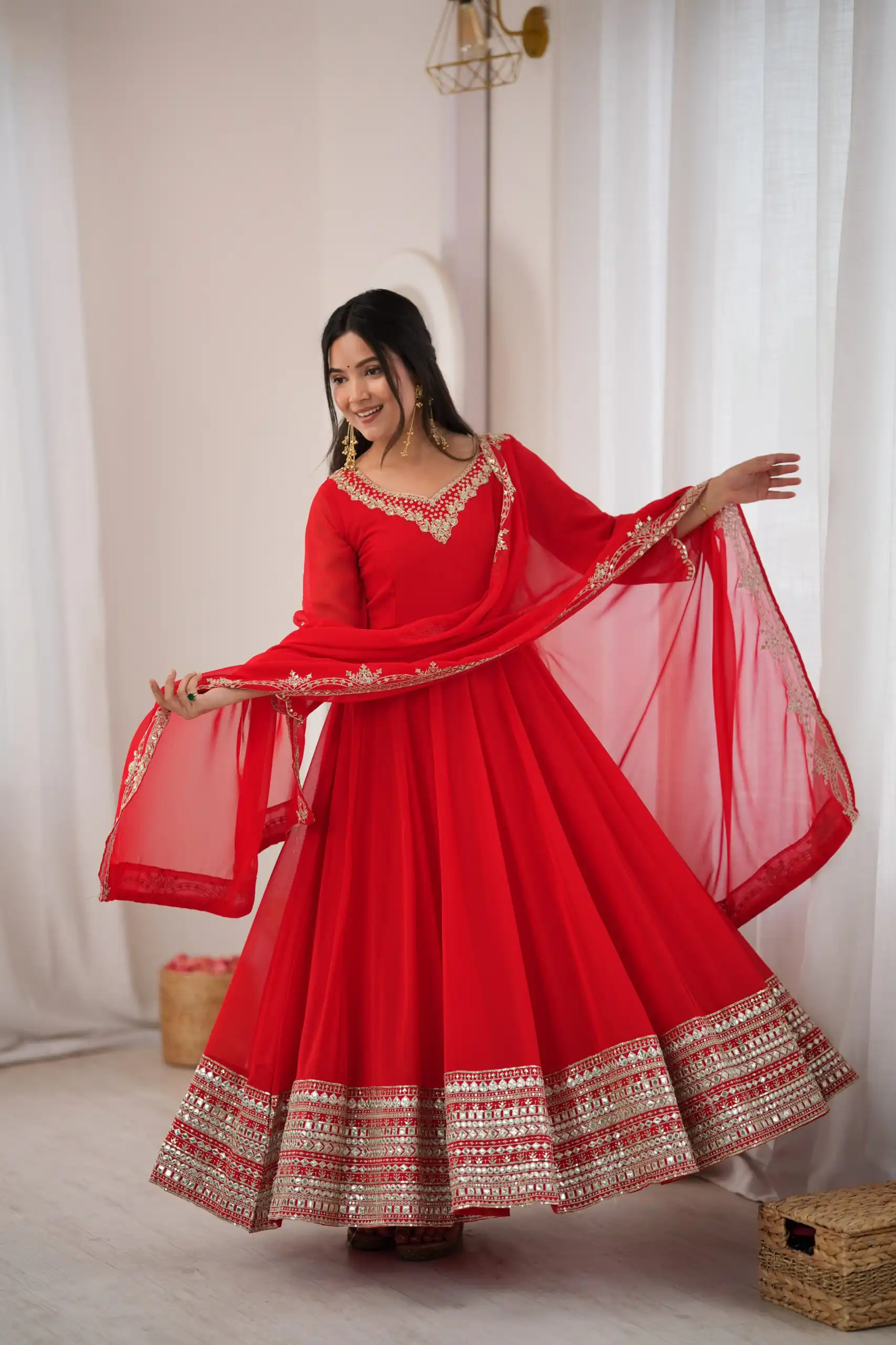 Beautiful Red Fox Georgette Sequence Work Gown - Image 13