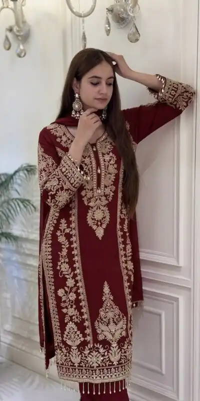 Alternative view of Classic Maroon Faux Georgette Embroider Work Salwar Suit