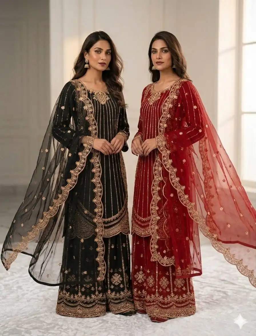 Classic Red Faux Georgette Cut Work Salwar Suit - Image 2