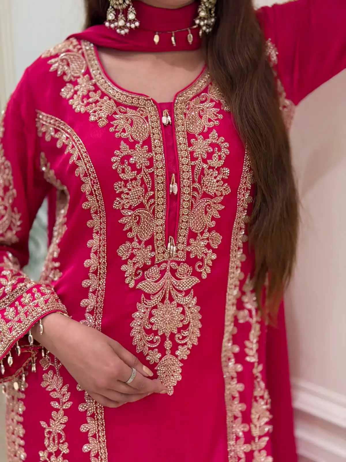 Classic Red Faux Georgette Embroider Work Salwar Suit - Image 4