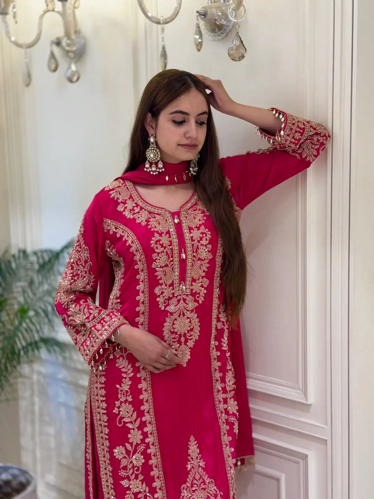 Classic Red Faux Georgette Embroider Work Salwar Suit - Image 3