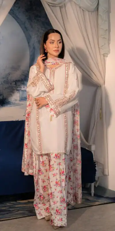 Classic White Natural Crap Sequence Work Salwar Suit