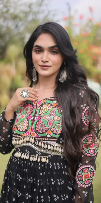Alternative view of Fancy Black Faux Georgette Bandhani Print Work Gown