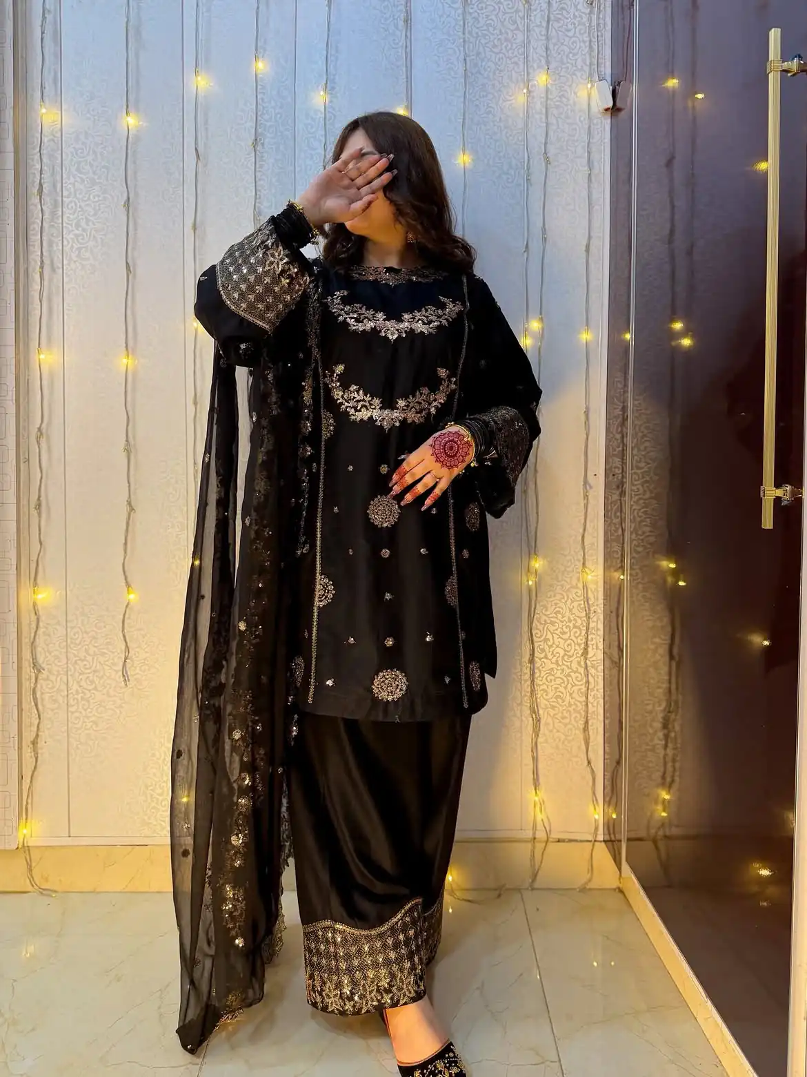 Fancy Black Faux Georgette Sequences Work Salwar Suit - Image 6