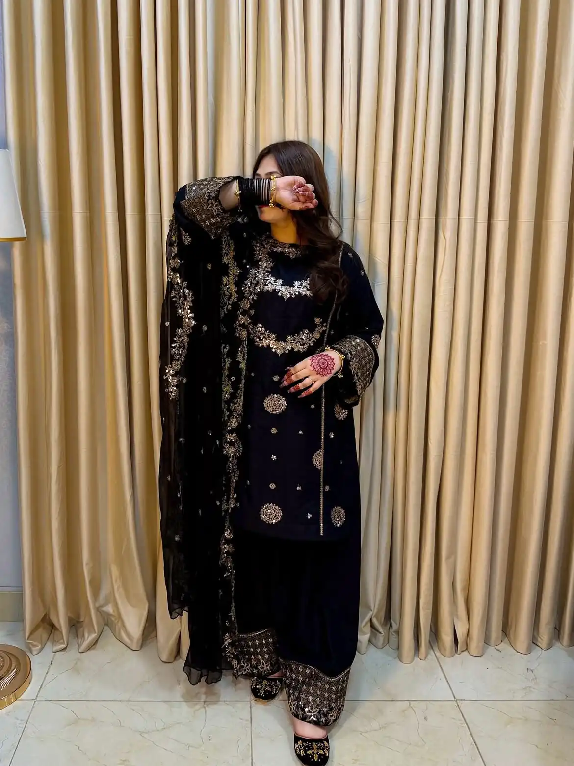 Fancy Black Faux Georgette Sequences Work Salwar Suit - Image 2
