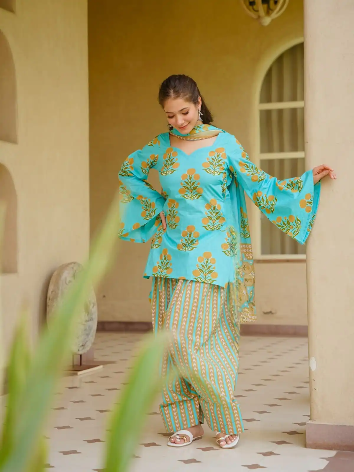 Fancy Firozi Cambric Cotton Printed Salwar Suit - Image 4