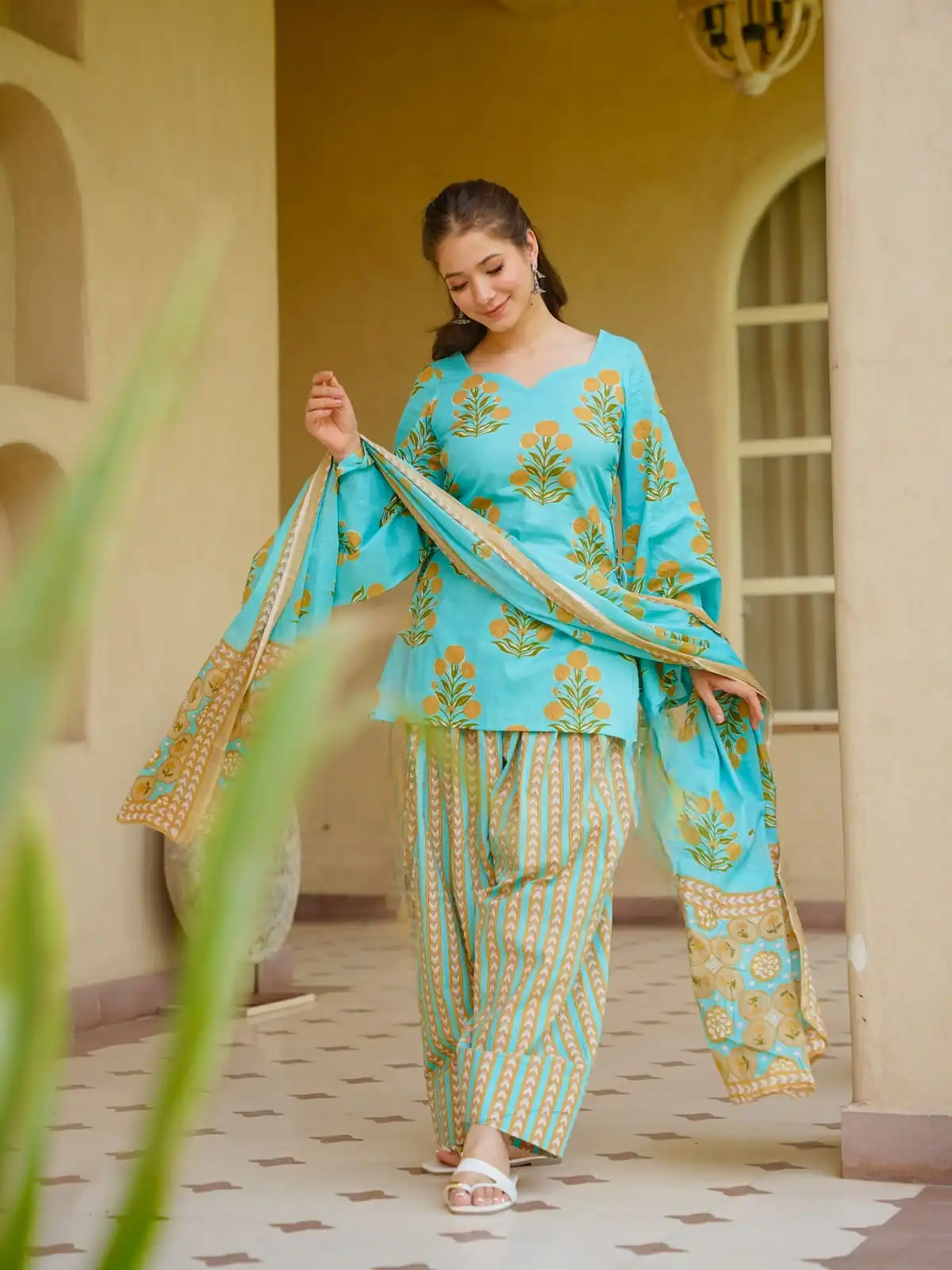 Fancy Firozi Cambric Cotton Printed Salwar Suit - Image 3