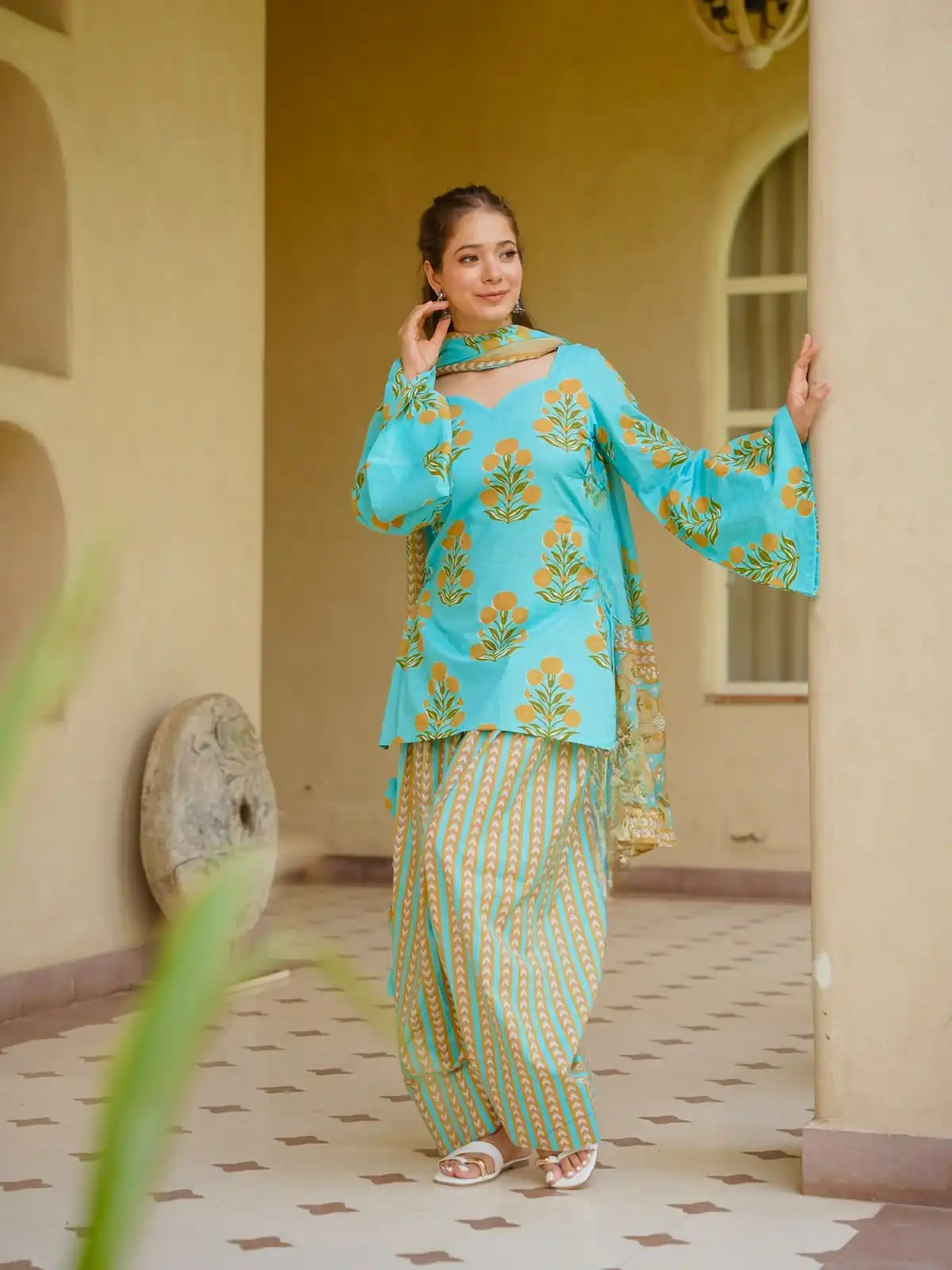 Fancy Firozi Cambric Cotton Printed Salwar Suit