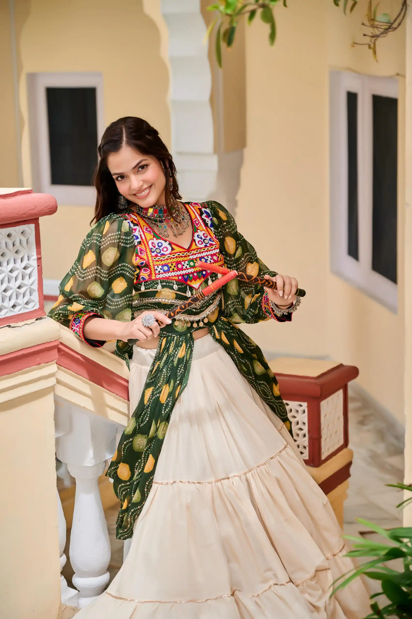 Fancy Green Pure Cotton Gamthi Work Lehenga Choli - Image 3