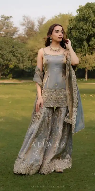 Fancy Grey Organza Silk Sequence Work Salwar Suit